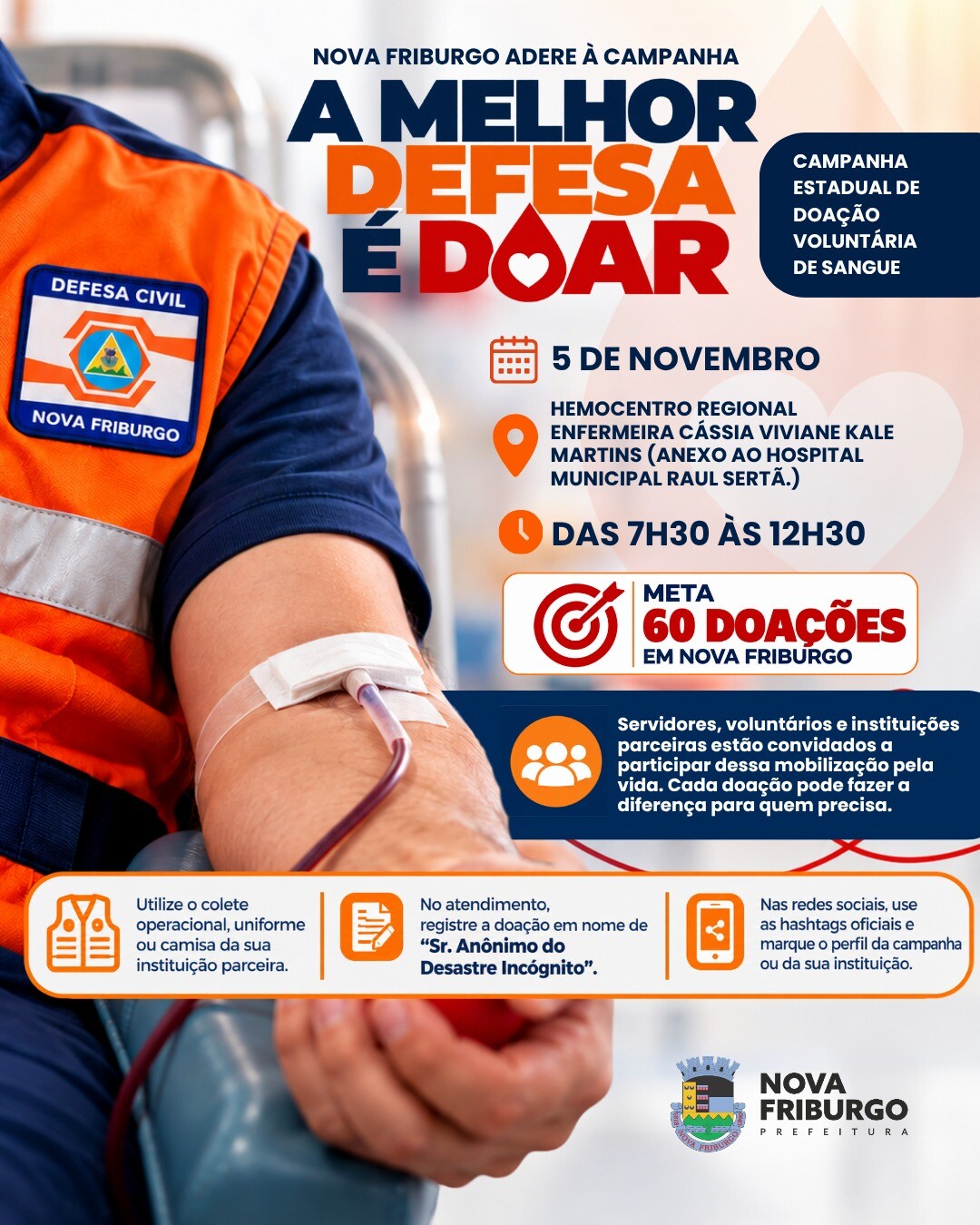 NOVA FRIBURGO ADERE À CAMPANHA “A MELHOR DEFESA É DOAR”